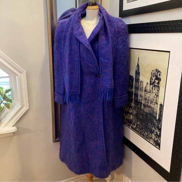 Bardolino Jackets & Blazers - Vintage blue & pink long mohair jacket with scarf